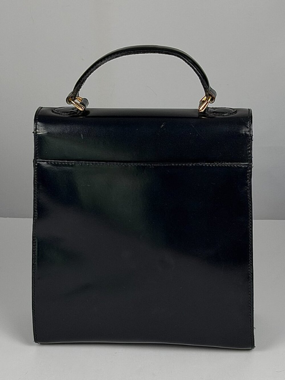Etienne Aigner Navy Patent Leather Top-Handle Kelly / Doctor Bag - 1970s/80s - Picture 3 of 8